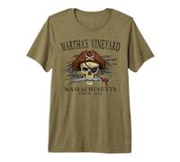 Martha's Vineyard MA Pirate Skull Since 1642 Nero Maglietta Premium
