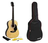 Martin Smith Chitarra acustica con corde, plettri e tracolla per chitarra, Naturale & Borsa per chitarra acustica imbottita Rockjam DGB-02 con manico e tracolla