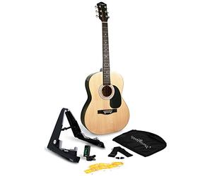 Martin Smith Kit Chitarra Acustica con Supporto, Accordatore e Custodia | Chitarra acustica per adulti e principianti, 6 corde in acciaio, con tracolla, plettri, corde di ricambio e lezioni