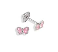 Martina 7x4 - Orecchini a farfalla in argento Sterling 925 smaltato rosa, misura 7x4, Argento