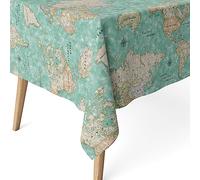 Martina Home Tovaglia resinata Mapamundi, 140 x 140 cm, colore: turchese
