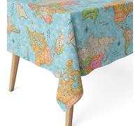 Martina Home Tovaglia resinata Mapamundi, 260 x 140 cm, colore: blu