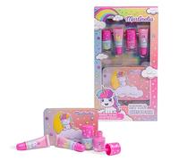 MARTINELIA - Set di trucco & suono in cofanetto in metallo con unicorno, 2 lucidi (fragola e mirtillio) e 2 smalti a base d'acqua - confezione regalo per ragazza