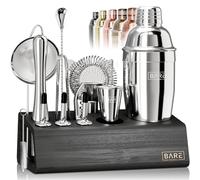 Martini - Set shaker per cocktail con supporto, set da cocktail argentato, kit per barista mixology, kit per la preparazione di cocktail, accessori per cocktail per bevande a casa e bar, set da bar,