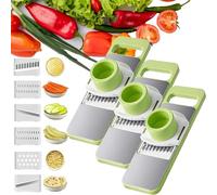 Martivex Slicer, Woyuosn 6-In-1 Safeprep Mandoline Slicer, Multi-Purpose Kitchen Tool with Stainless Steel Blades for Slicing, Shredding, Julienne, Waffle Cuts, Fruits, Cheese, and Vegetables (3pcs)
