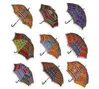 Marubhumi Indian Handmade Designer Cotton Fashion Multi Colored Umbrella Embroidery Boho Umbrellas Parasol 10 PCS Lot