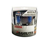 MARUTA SUPER WHITE H15 12V 55/15W lampadina alogena per luce abbagliante e luce di marcia diurna, effetto xeno 5500K, lampadina a gas xeno di lunga durata con vetro al quarzo di alta qualità e omologa