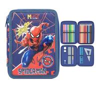 Marvel Astuccio a due piani pieno di cancelleria per bambini, Blu Scuro Spiderman Doppia Zip, moderno