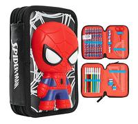 Marvel Astuccio Scuola Porta Penne Completo di Set Cancelleria Astuccio 3 Scomparti Bambino e 2 Scomparti Gadget Spiderman Avengers Ufficiale Regalo Back to School (3D Spiderman)