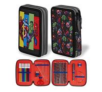 Marvel Astuccio Scuola Porta Penne Completo di Set Cancelleria Astuccio 3 Scomparti Bambino e 2 Scomparti Gadget Spiderman Avengers Ufficiale Regalo Back to School