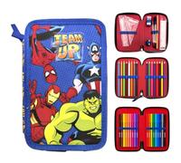 Marvel Avengers Astuccio Scuola Deluxe a 3 Scomparti Completo per Bambini | Astuccio Organizzato con Matite Colorate e Accessori di Cancelleria | Astuccio Portapenne per la Scuola