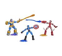 Marvel Avengers Bend and Flex, confezione da 3 personaggi flessibili con Iron Man, Capitan America e Thanos, include 9 accessori