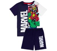 Marvel Avengers Blu Characters and Brand Logo Pigiama a maniche corte a gamba co