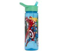 Marvel Avengers, borraccia per bambini, blu, 600 ml, con coperchio ribaltabile, cannuccia integrata e maniglia per il trasporto