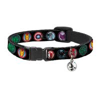 MARVEL AVENGERS Cat Collar Breakaway with Bell 9-Avenger Icons Black/Multi Color