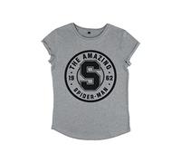 Marvel Avengers Classic-Collegiate Spiderman Women's Rolled Sleeve T-Shirt, Melange Grey, S