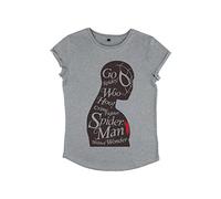 Marvel Avengers Classic-Spiderman Silhouette Women's Rolled Sleeve T-Shirt, Melange Grey, XL