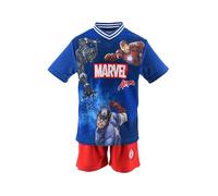 Marvel Avengers Completo Bambini, T-Shirt a Maniche Corte e Pantaloncini, Tessuto Leggero e Traspirante, Stampa Captain America, Iron Man, Black Panther (Blu, 10 Anni)