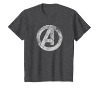 Marvel Avengers Distressed Logo White Maglietta, Bambini, Grigio Scuro, 6 Anni