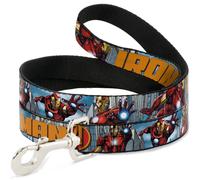 MARVEL AVENGERS Dog Leash 6-FEET IRON MAN w/Avengers Logo Cityscape WIDE 1.5"