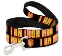 MARVEL AVENGERS Dog Leash Iron Man Face/I AM IRON MAN Black/Yellow Glow WIDE 1.