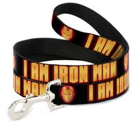 MARVEL AVENGERS Dog Leash Iron Man Face/I AM IRON MAN Black/Yellow Glow WIDE 1.