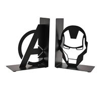 Marvel Avengers Iron Man fermalibri in metallo nero decorativo porta libri con logo Avengers e design casco - organizer per scaffali per libri e fumetti