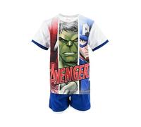 Marvel Avengers Pigiama Estivo 2 Pezzi per Bambini e Ragazzi, T-Shirt Bianca con Hulk, Spider-Man e Captain America, Shorts Blu (IT, età, 4 Anni)