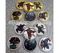 Marvel Avengers Placcato Oro e Argento Moneta Set Captain America - Spiderman
