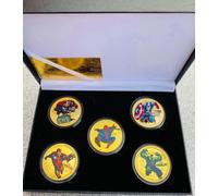 Marvel Avengers Placcato Oro e Argento Moneta Set Captain America - Spiderman