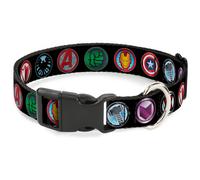 MARVEL AVENGERS Plastic Clip Collar 9-Avenger Icons Black/Multi Color Small 9.5-