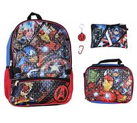 Marvel Avengers - Set di 5 zainetti per bambini, portapranzo, portachiavi, astuccio, moschettone, per viaggi e scuola