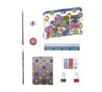 Marvel Avengers Set di Cancelleria, Include Matite, Righello, Taccuino A6, Gomma, Temperamatite, Foglietti Adesivi, Clips, Astuccio, Set Scolastico Ragazzi