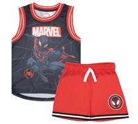 Marvel Avengers, Spider-Man - Completo da basket e pantaloncini coordinati, 2 pezzi, costume sportivo da supereroe per bambini, Nero/rosso, 7