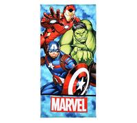 Marvel Avengers Telo Mare e Piscina per Bambini, Cotone e Microfibra, 70x140 cm, Blu Cielo con Iron Man, Hulk e Captain America