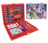 Marvel Avengers Valigetta con Colori 52 Pezzi per Bambini Kit Disegno con Pennarelli Pastelli Acquerelli e Stickers Set Creativo Portatile con Maniglia