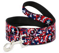 MARVEL AVENGERSDog Leash 6-FEET Captain America Shield Digital Camo Blue/White/R