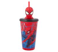 Marvel Bicchiere 3D per bambini Spider-Man Web, 444 ml, senza BPA, con testa di Spiderman, divertente e durevole