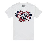 Marvel Captain America Torn T-Shirt, White, 9-10 Anni Boy's