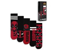 Marvel Calzini al polpaccio da uomo Deadpool, set da 5 | Grafica in rosso e nero | Abbigliamento quotidiano | Merchandising dei personaggi del film | Merchandising
