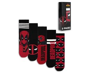 Marvel Calzini al polpaccio da uomo Deadpool, set da 5 | Grafica in rosso e nero | Abbigliamento quotidiano | Merchandising dei personaggi del film | Merchandising