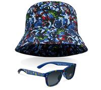 Marvel Cappello da Pescatore Occhiali da Sole Bambino Marvel Gadget Set Estivo per Ragazzi Bucket Hat e Occhiali da Sole Bambini con Protezione UV Regali Spiderman Avengers (Blu Avengers)