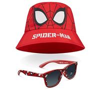 Marvel Cappello da Pescatore Occhiali da Sole Bambino Marvel Gadget Set Estivo per Ragazzi Bucket Hat e Occhiali da Sole Bambini con Protezione UV Regali Spiderman Avengers (Rosso Spiderman)