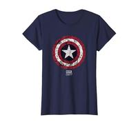Marvel Captain America Comic Shield White Maglietta, Donna, Navy, S