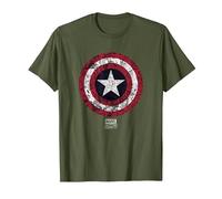 Marvel Captain America Comic Shield White Maglietta, Uomo, Oliva, S