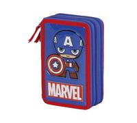 Marvel Captain America Glory-Astuccio con Matite Triplo, Blu, 14 x 21 cm