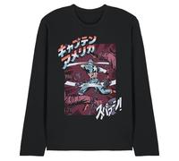 Marvel Captain America Retro Japanese Strike Long Sleeve T Shirt, Black, Medium, Nero, M Unisex-Adulto