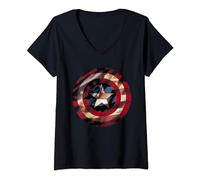 Marvel Comics Captain America Graphic Flag Fill Shield Maglietta con Collo a V