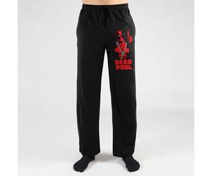 Marvel Comics Deadpool Polsino Su Print Pantaloni Pigiama Uomo Cotone Nero