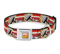 MARVEL COMICS Dog Collar AVA-Marvel Comics THOR & Hammer Red/Yellow/White WIDE-